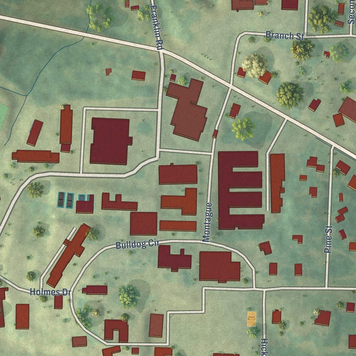 Close-up of the map of Goodman, Mississippi print showing street and building detail