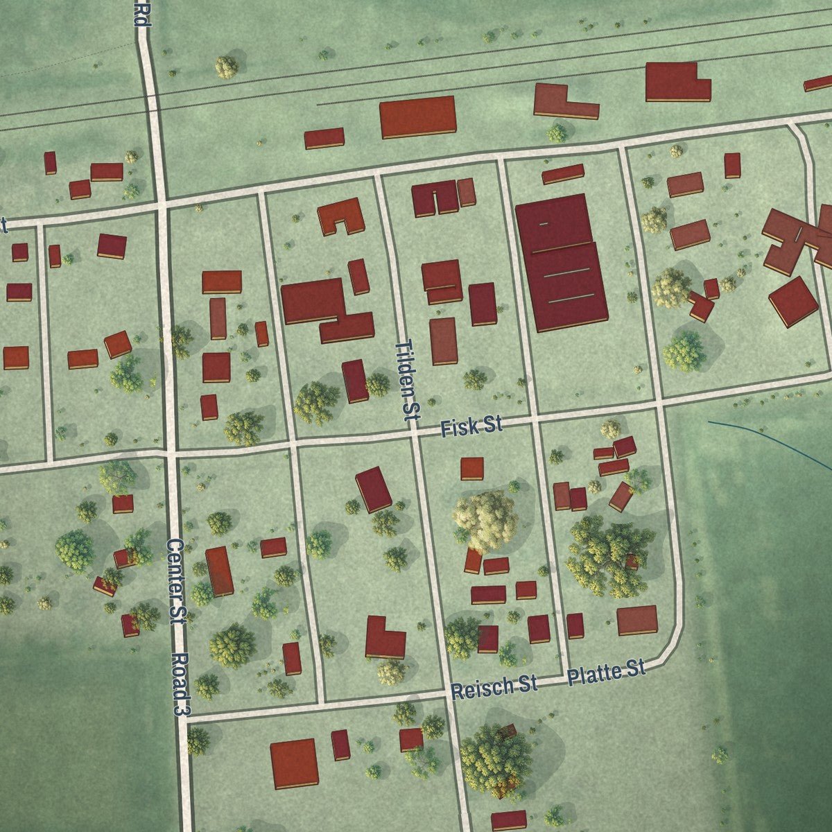 Close-up of the map of Richland, Nebraska print showing street and building detail
