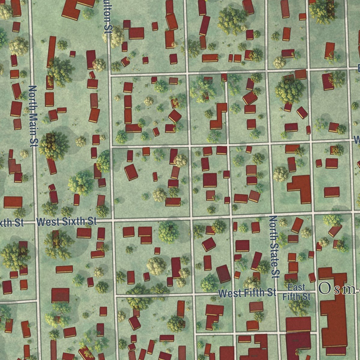 Close-up of the map of Osmond, Nebraska print showing street and building detail