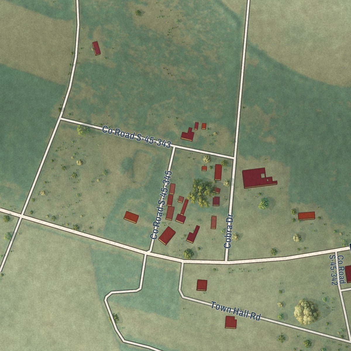 Close-up of the map of Stuckey, South Carolina print showing street and building detail