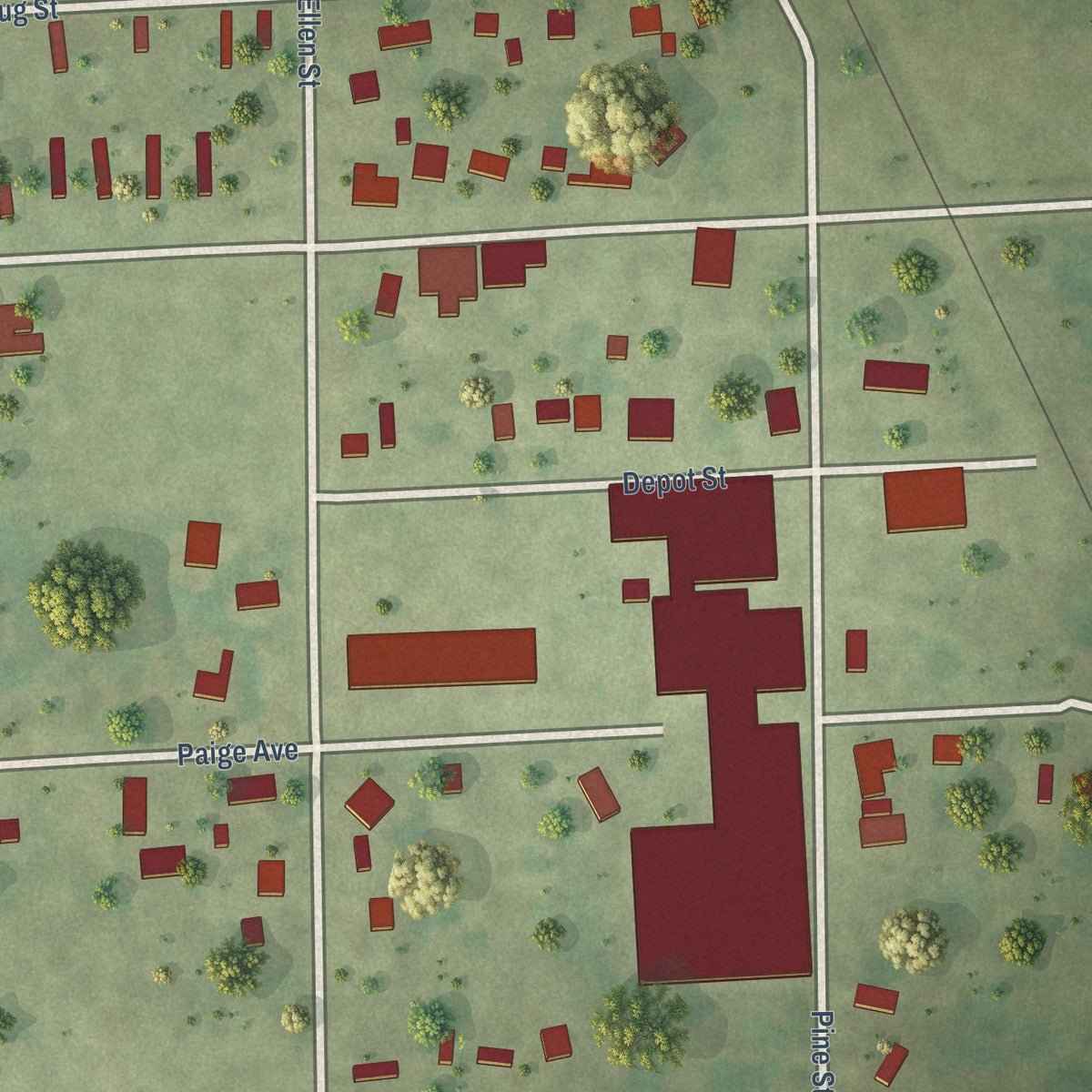 Close-up of the map of Nichols, Wisconsin print showing street and building detail