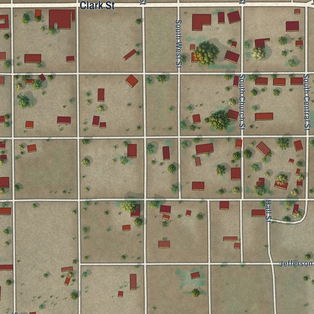 Close-up of the map of Elida, New Mexico print showing street and building detail