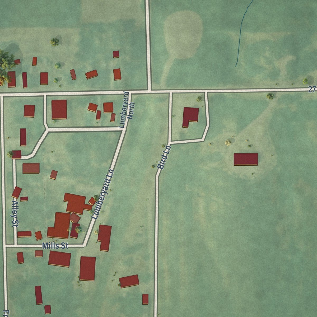 Close-up of the map of Hayesville, Iowa print showing street and building detail