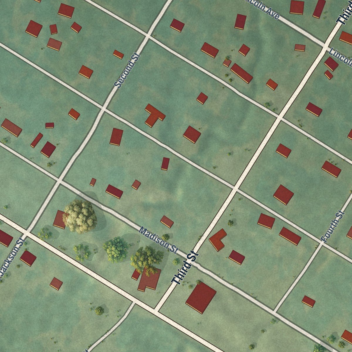 Close-up of the map of Midland, Arkansas print showing street and building detail
