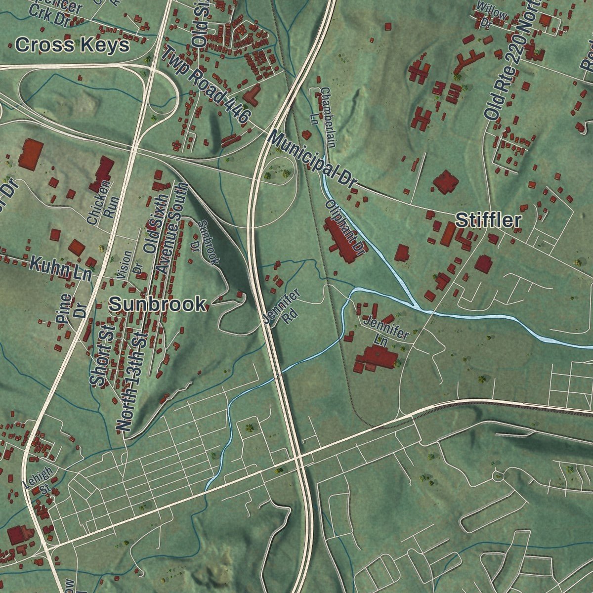 Close-up of the map of Allegheny, Blair County, Pennsylvania print showing street and building detail