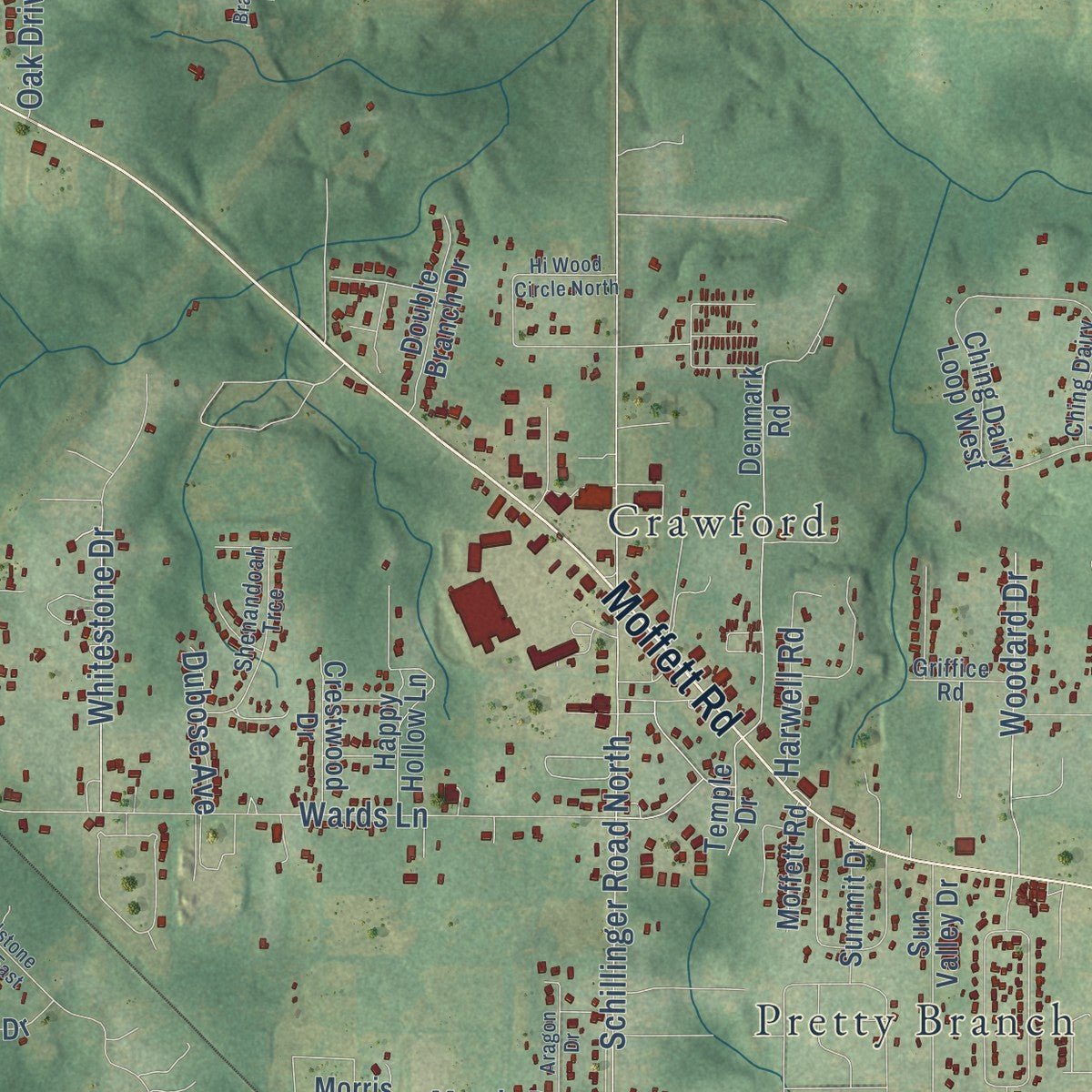 Close-up of the map of Semmes, Alabama print showing street and building detail