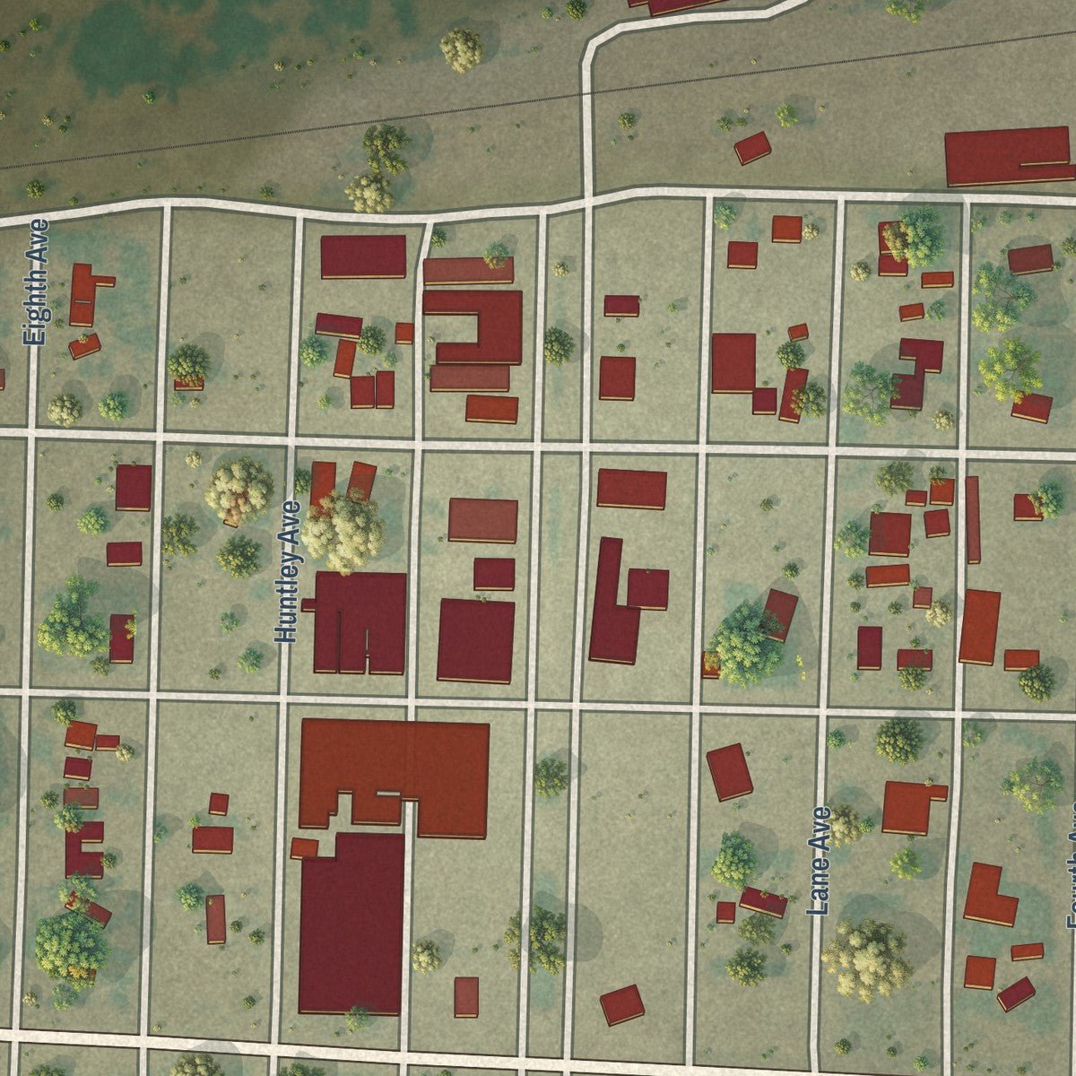 Close-up of the map of Lyman, Nebraska print showing street and building detail