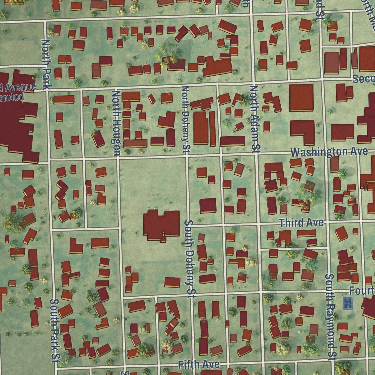 Close-up of the map of Northwood, North Dakota print showing street and building detail