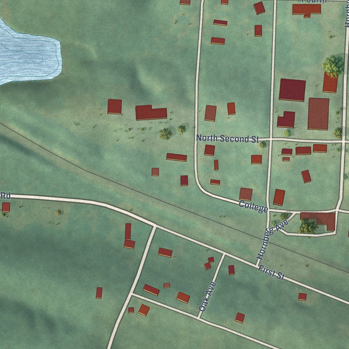 Close-up of the map of Gillham, Arkansas print showing street and building detail