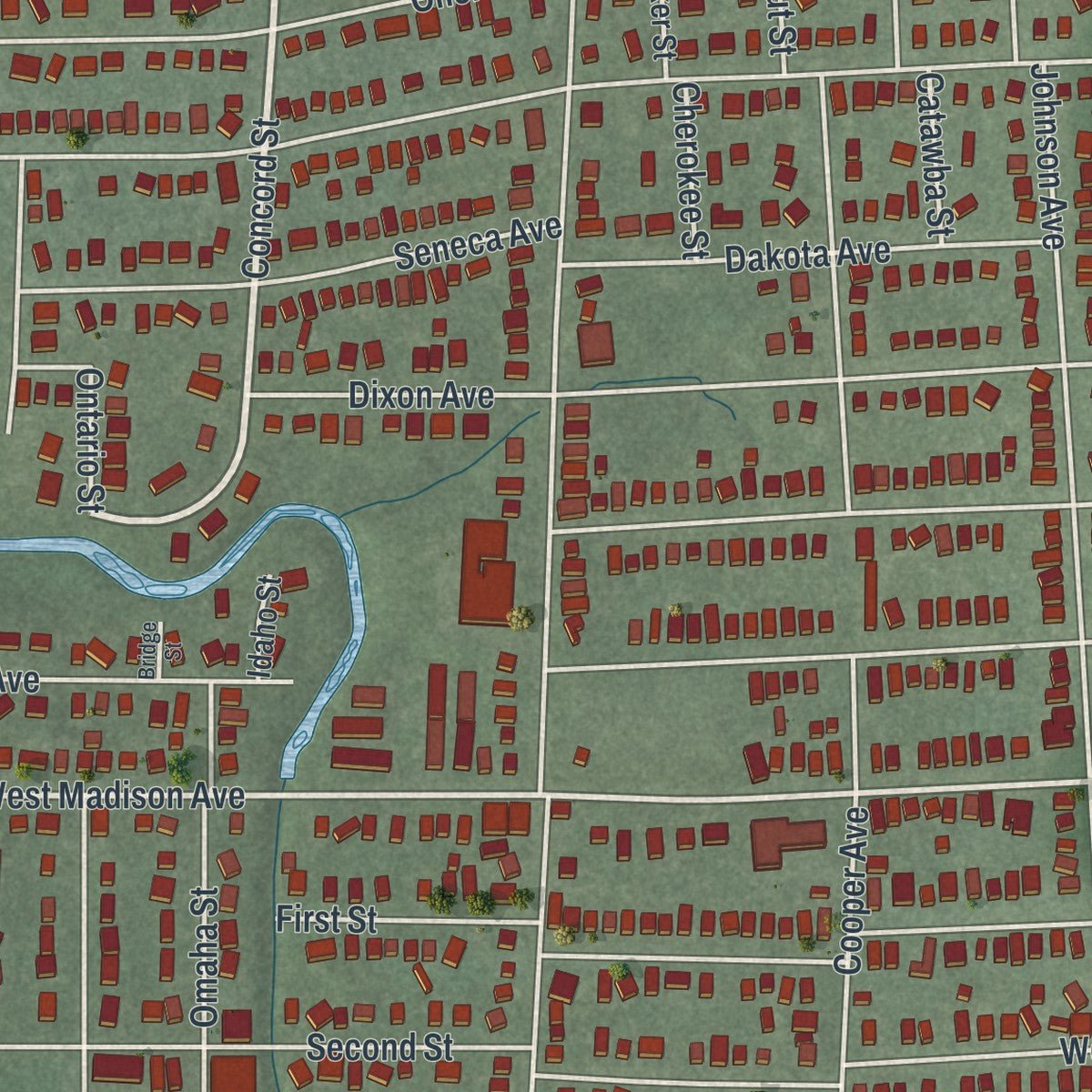 Close-up of the map of Dumont, New Jersey print showing street and building detail