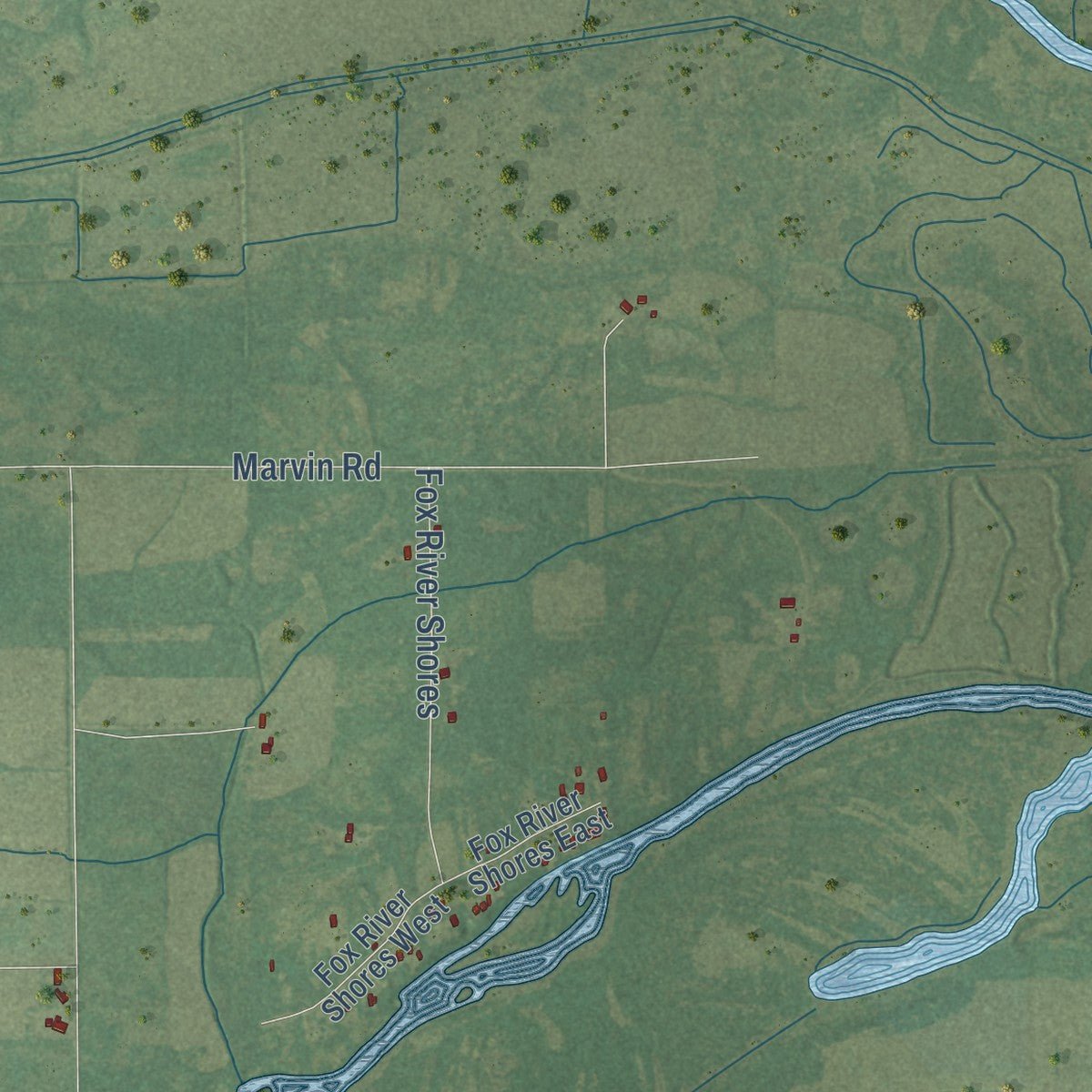 Close-up of the map of Seneca, Green Lake County, Wisconsin print showing street and building detail