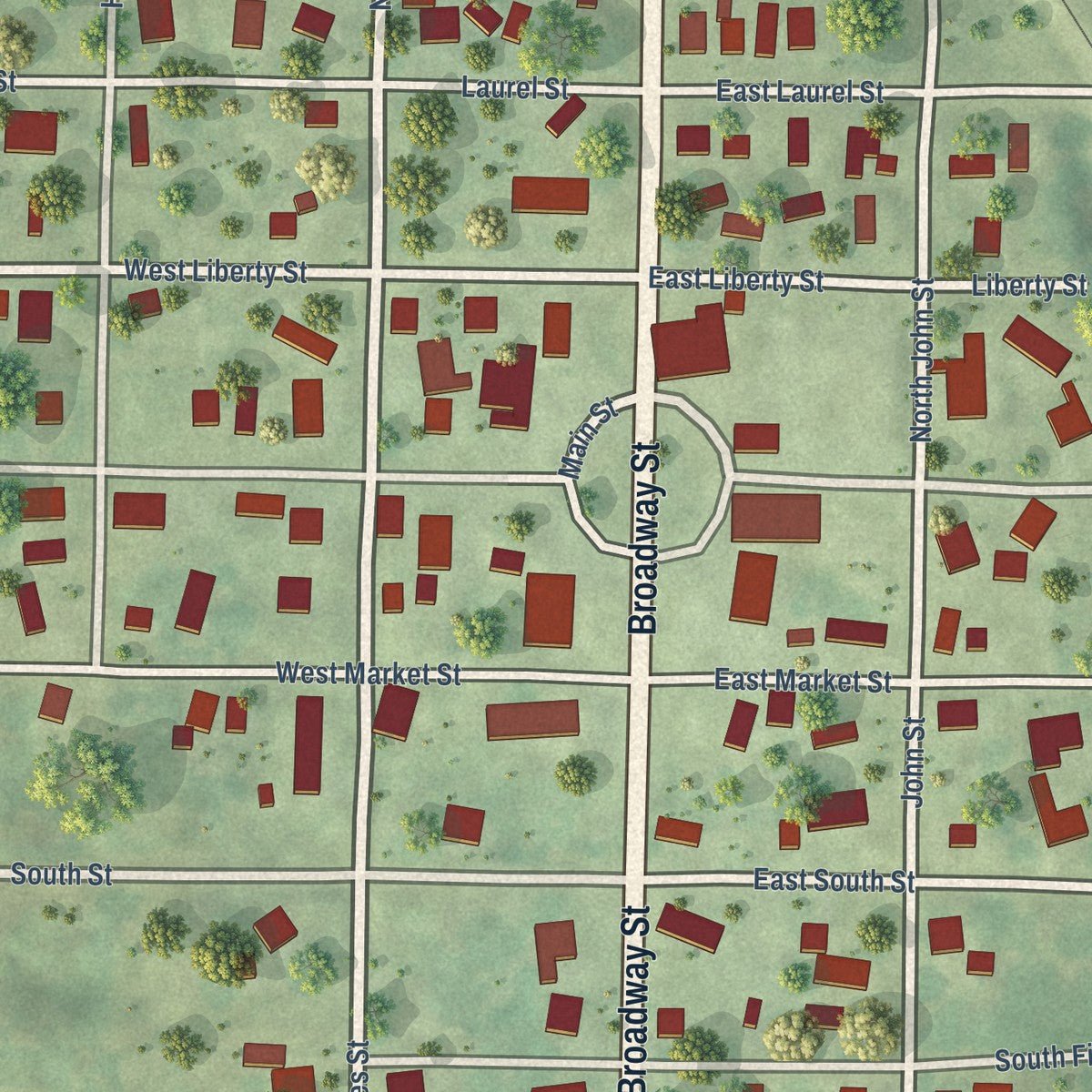 Close-up of the map of Table Grove, Illinois print showing street and building detail