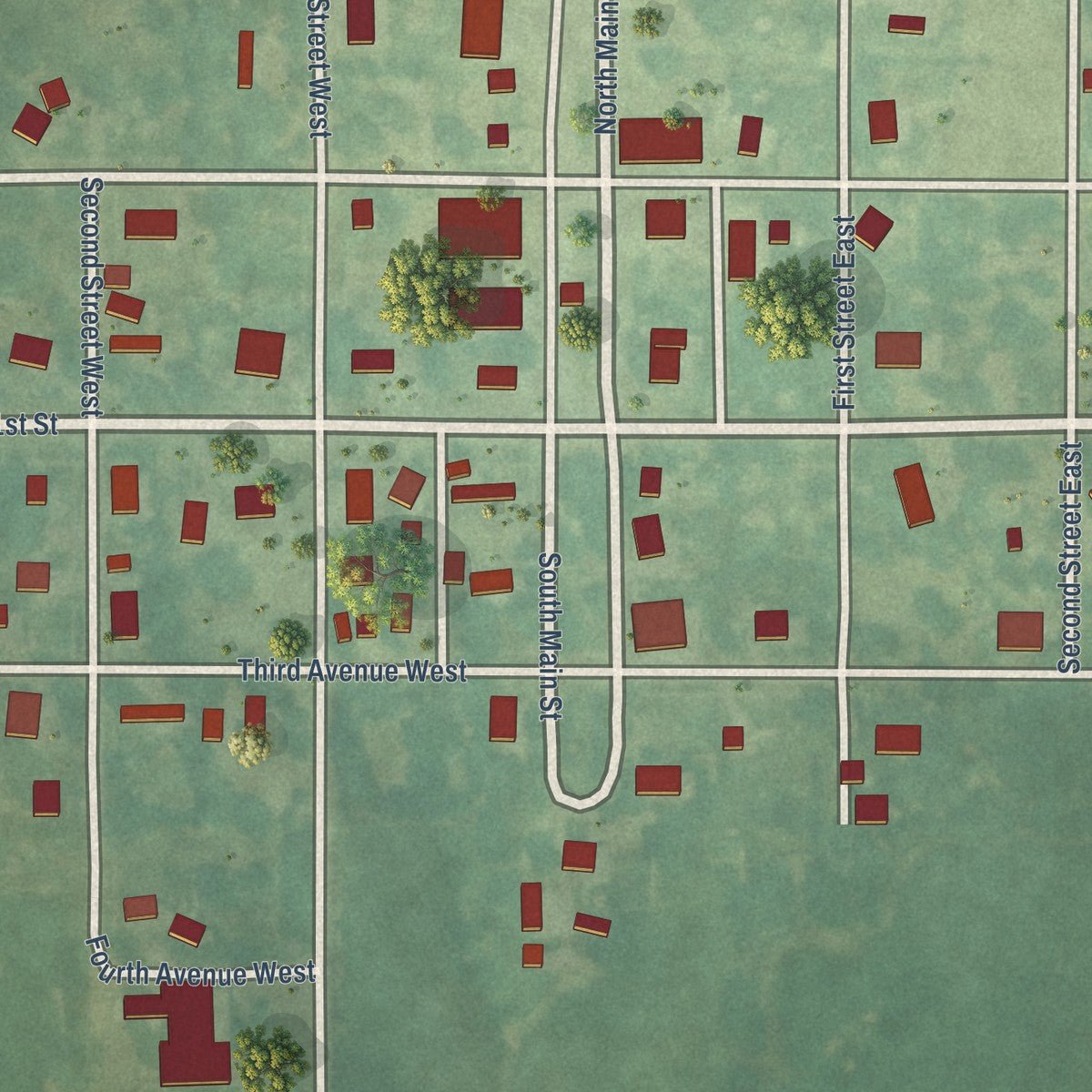 Close-up of the map of Weldon, Iowa print showing street and building detail