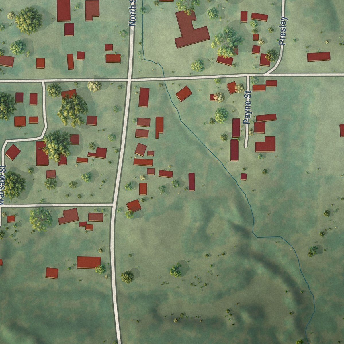 Close-up of the map of Spillertown, Illinois print showing street and building detail