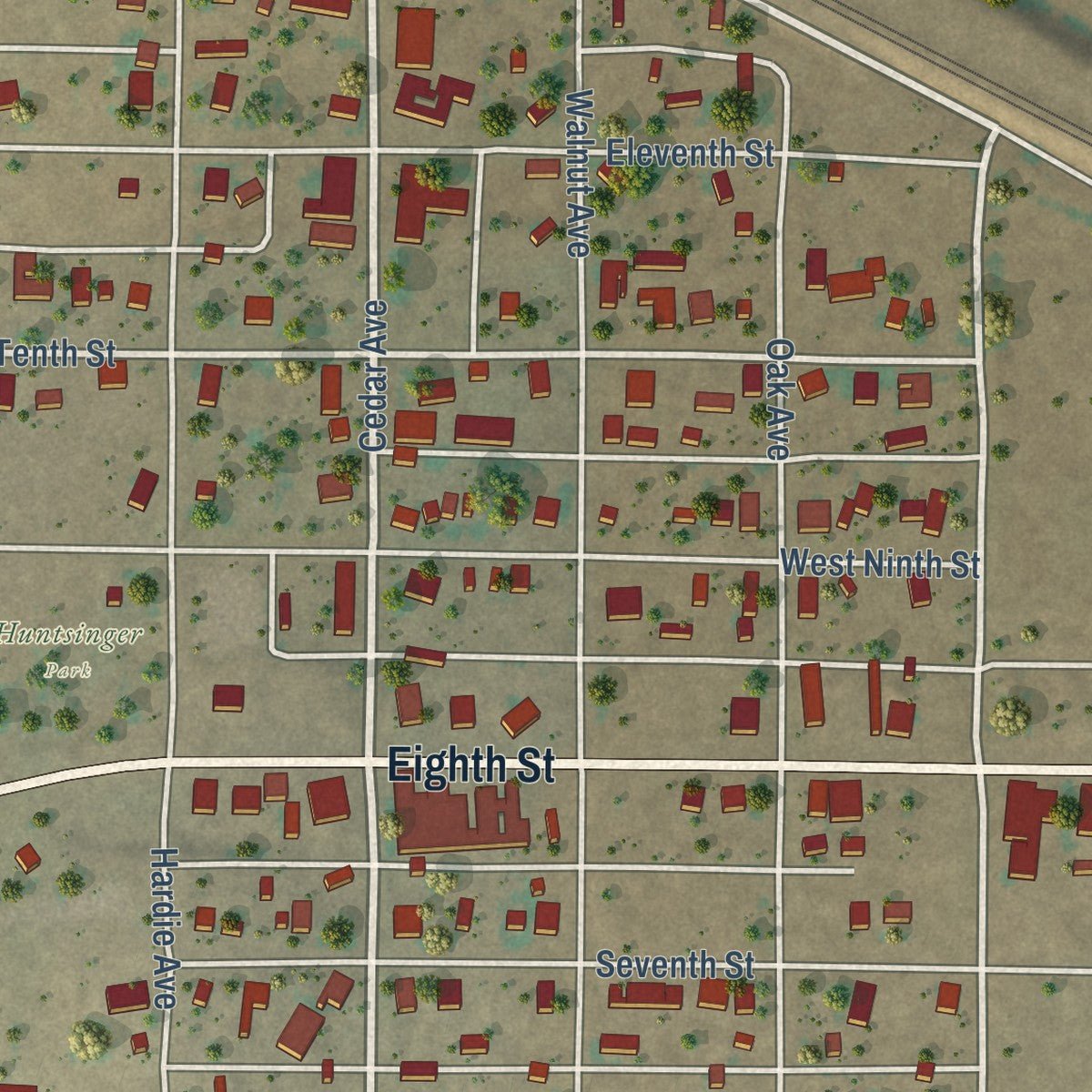 Close-up of the map of Vaughn, New Mexico print showing street and building detail