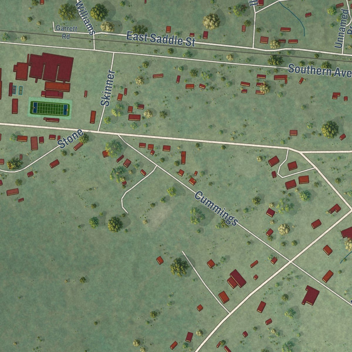 Close-up of the map of Joaquin, Texas print showing street and building detail