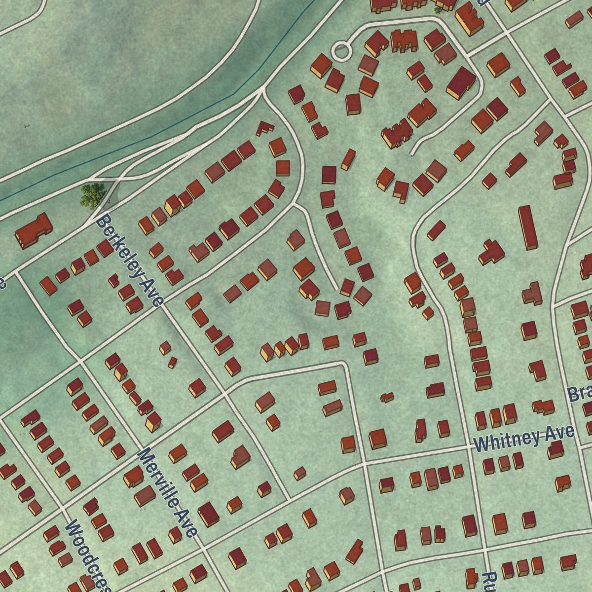 Close-up of the map of Mount Washington, Maryland print showing street and building detail