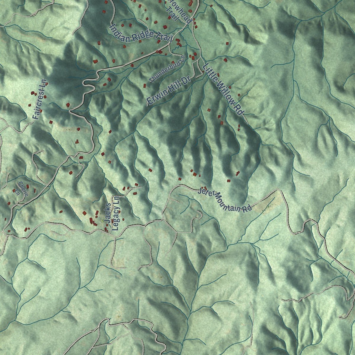 Close-up of the map of Etowah, North Carolina print showing street and building detail