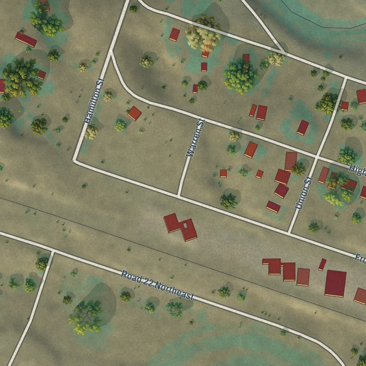 Close-up of the map of Krupp, Washington print showing street and building detail
