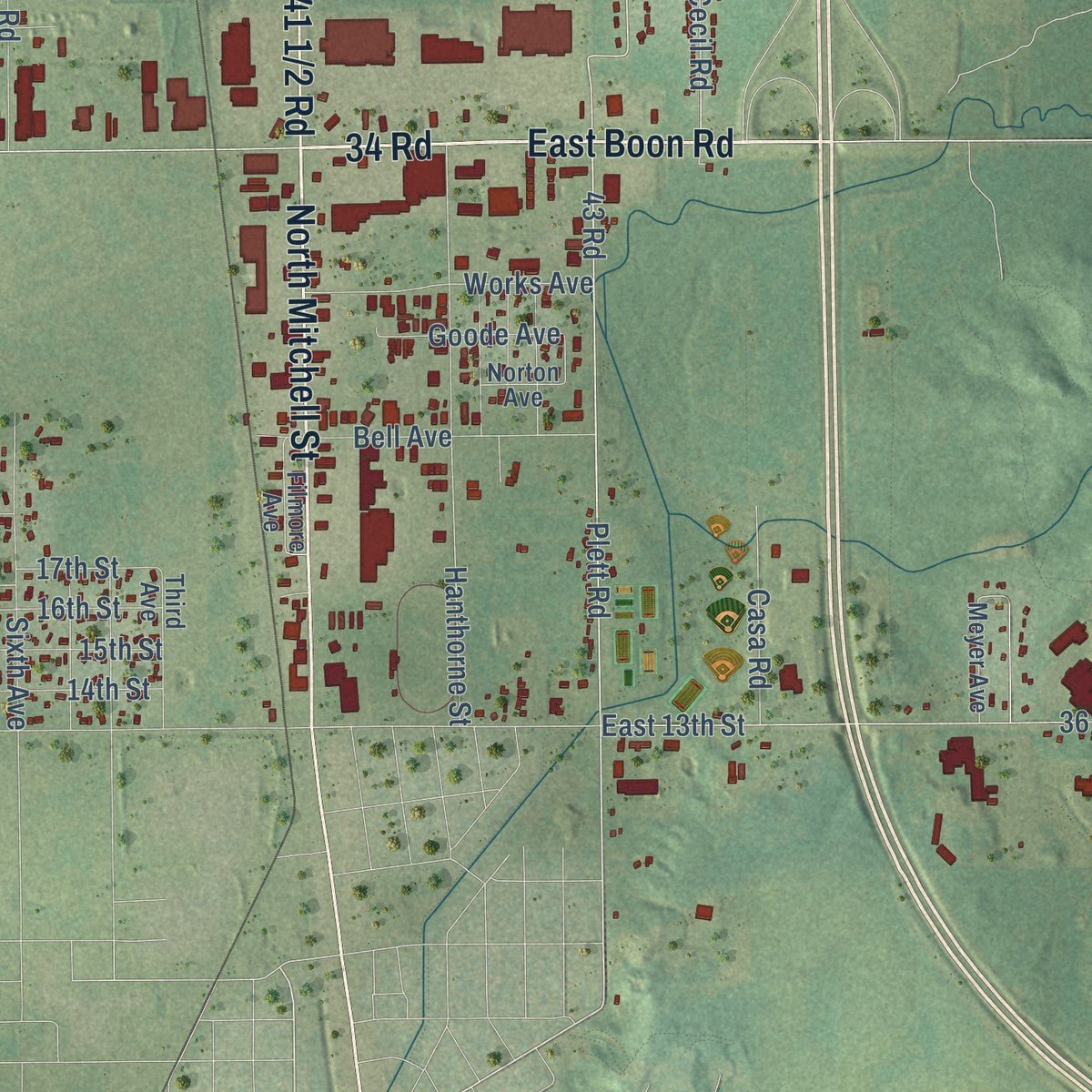Close-up of the map of Haring, Michigan print showing street and building detail