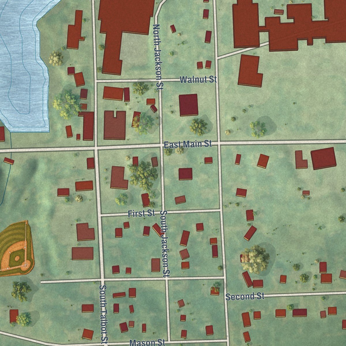 Close-up of the map of Addison, Lenawee County, Michigan print showing street and building detail