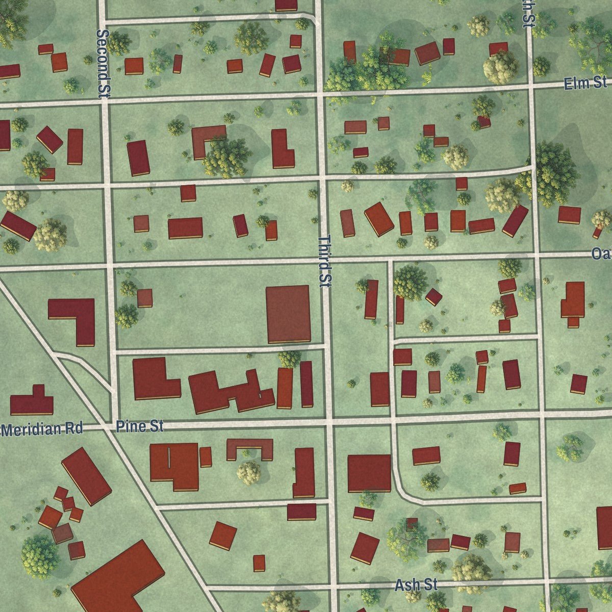 Close-up of the map of Creston, Nebraska print showing street and building detail
