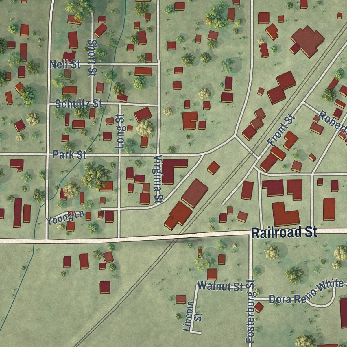 Close-up of the map of Shipman, Illinois print showing street and building detail