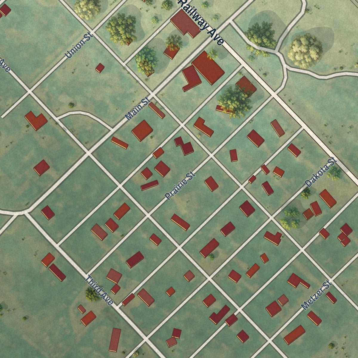 Close-up of the map of Portal, North Dakota print showing street and building detail