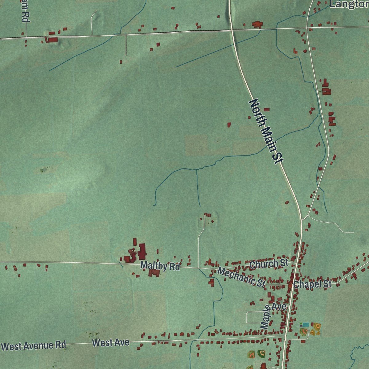 Close-up of the map of Elba, New York print showing street and building detail