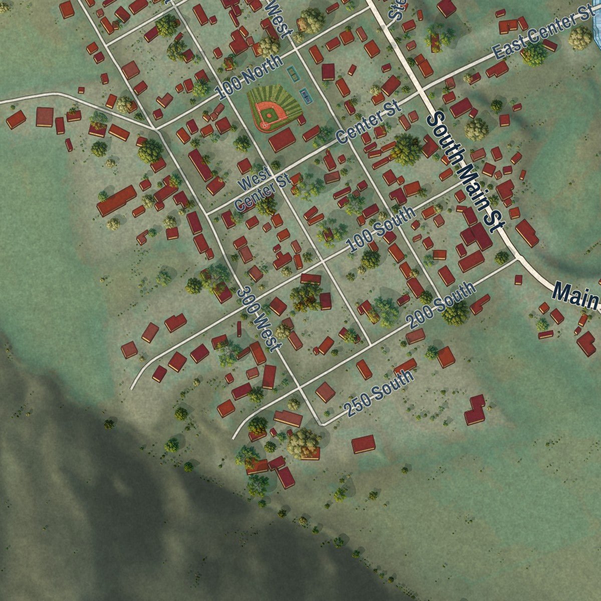 Close-up of the map of Henefer, Utah print showing street and building detail