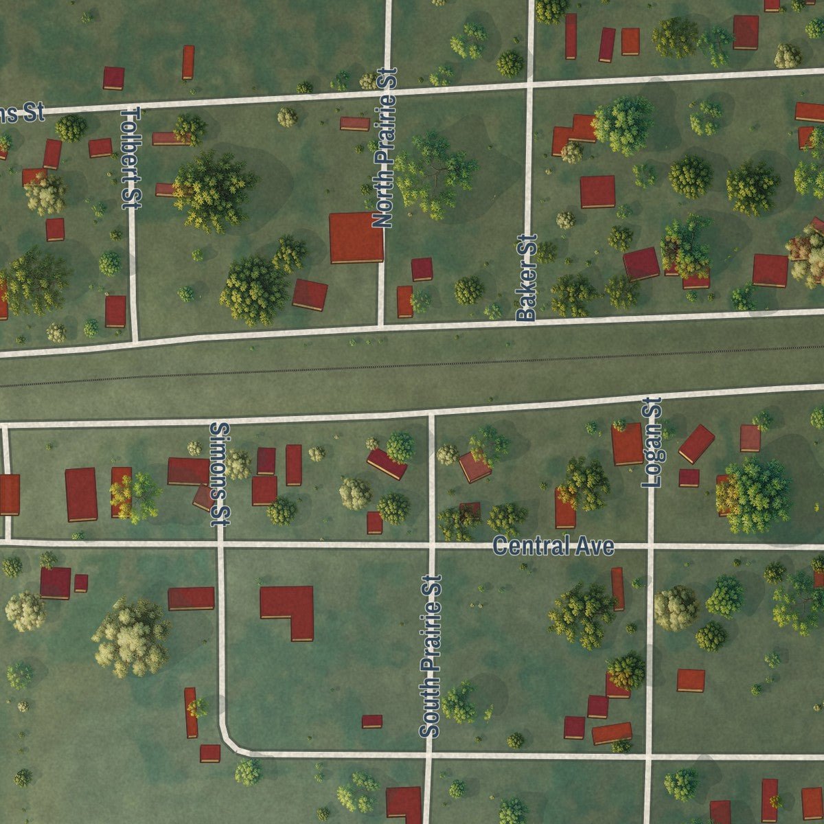 Close-up of the map of Sims, Illinois print showing street and building detail
