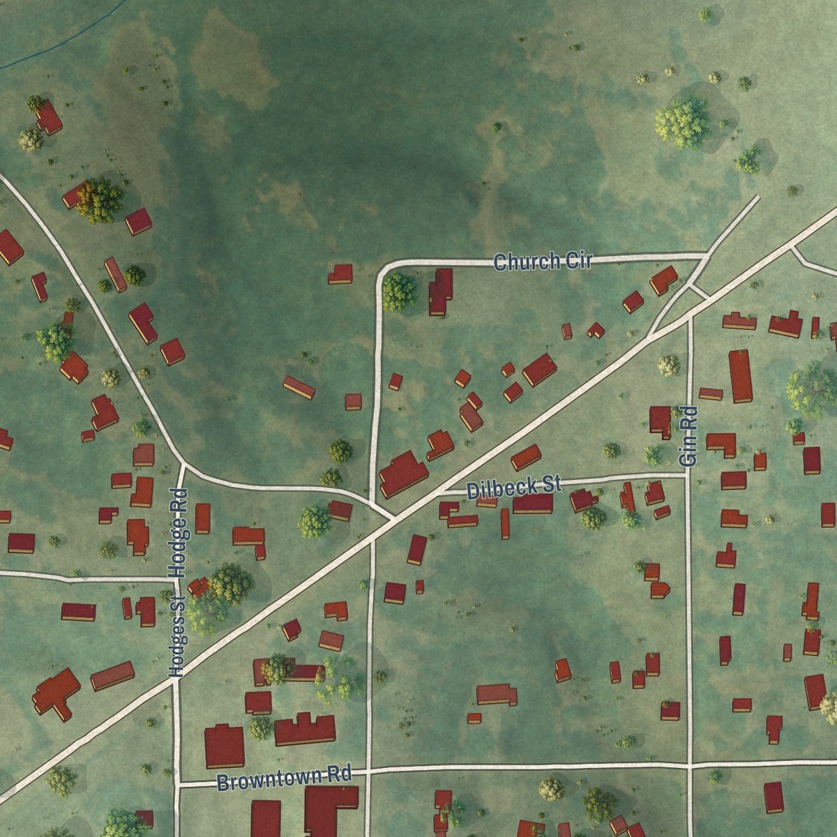 Close-up of the map of Dutton, Alabama print showing street and building detail