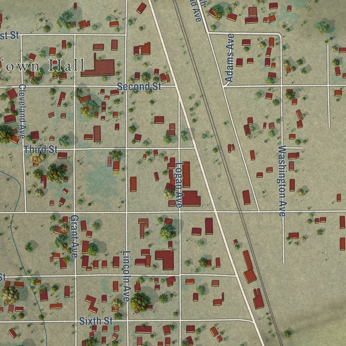 Close-up of the map of Nunn, Colorado print showing street and building detail