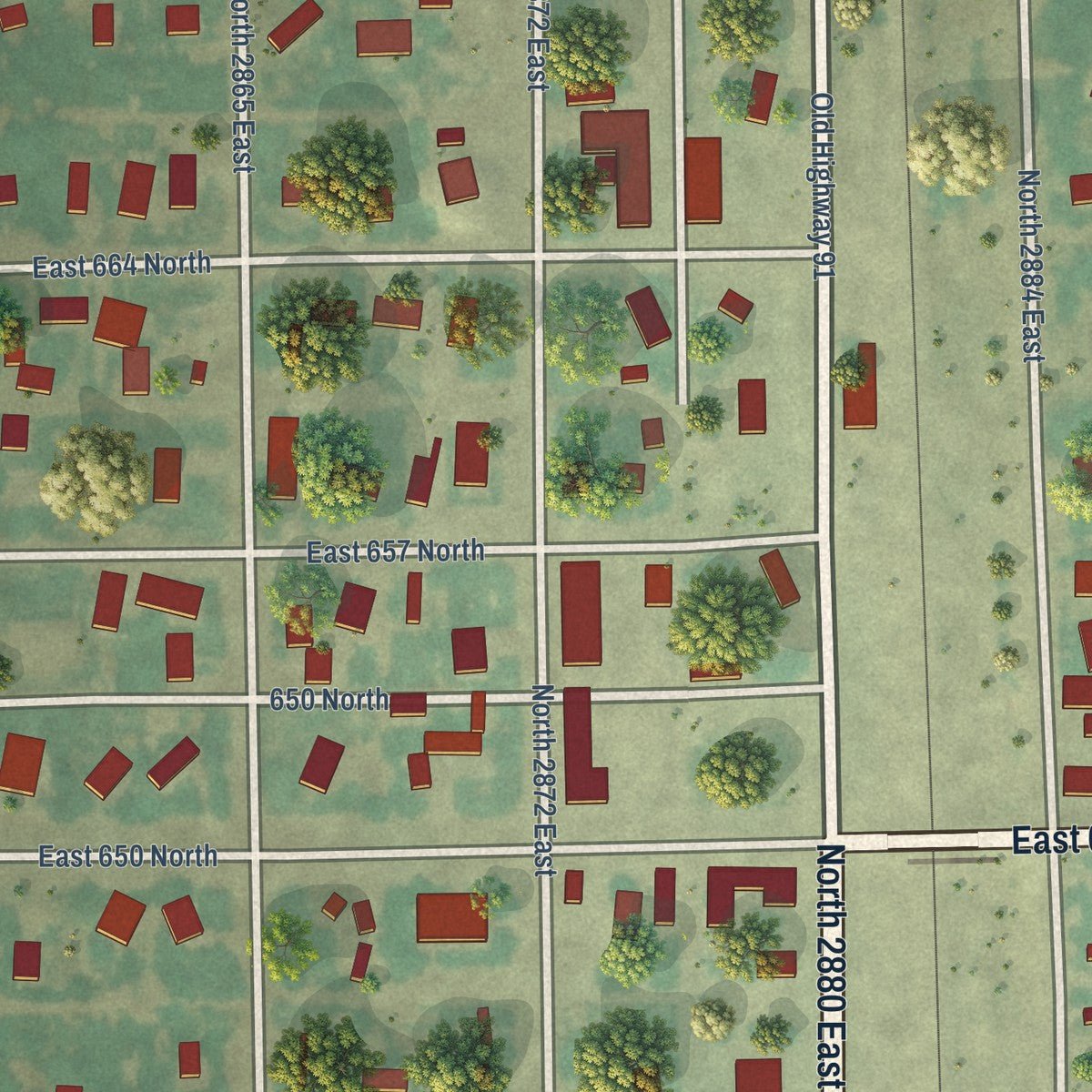 Close-up of the map of Roberts, Idaho print showing street and building detail