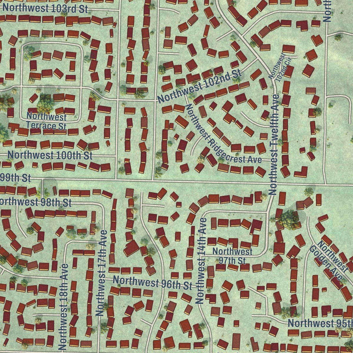 Close-up of the map of Lake Shore, Washington print showing street and building detail