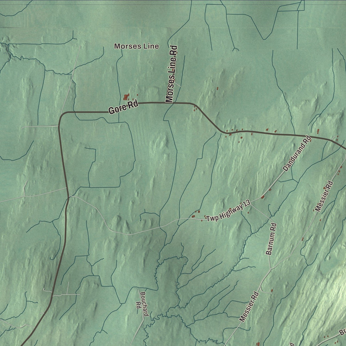 Close-up of the map of Franklin, Vermont print showing streets and neighborhoods