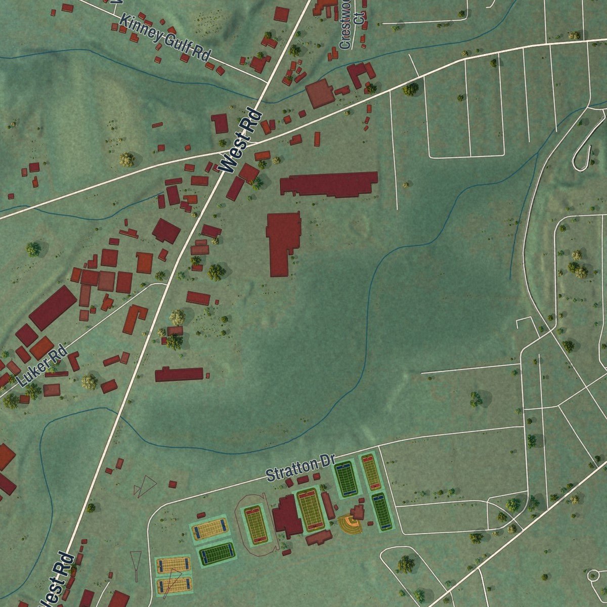Close-up of the map of Cortland West, New York print showing street and building detail