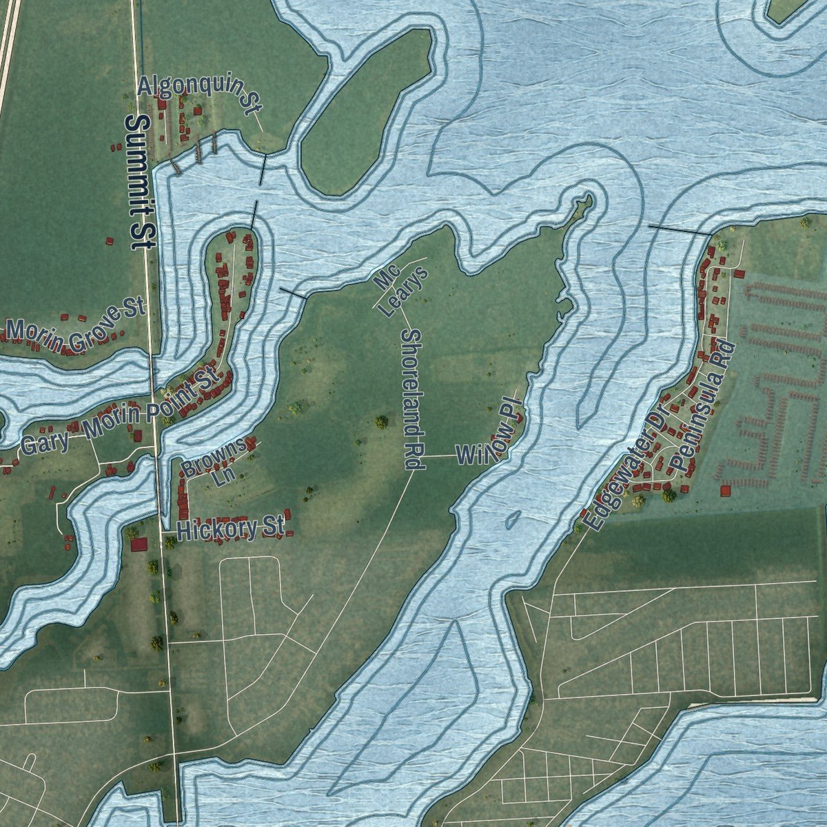 Close-up of the map of Erie, Michigan print showing street and building detail
