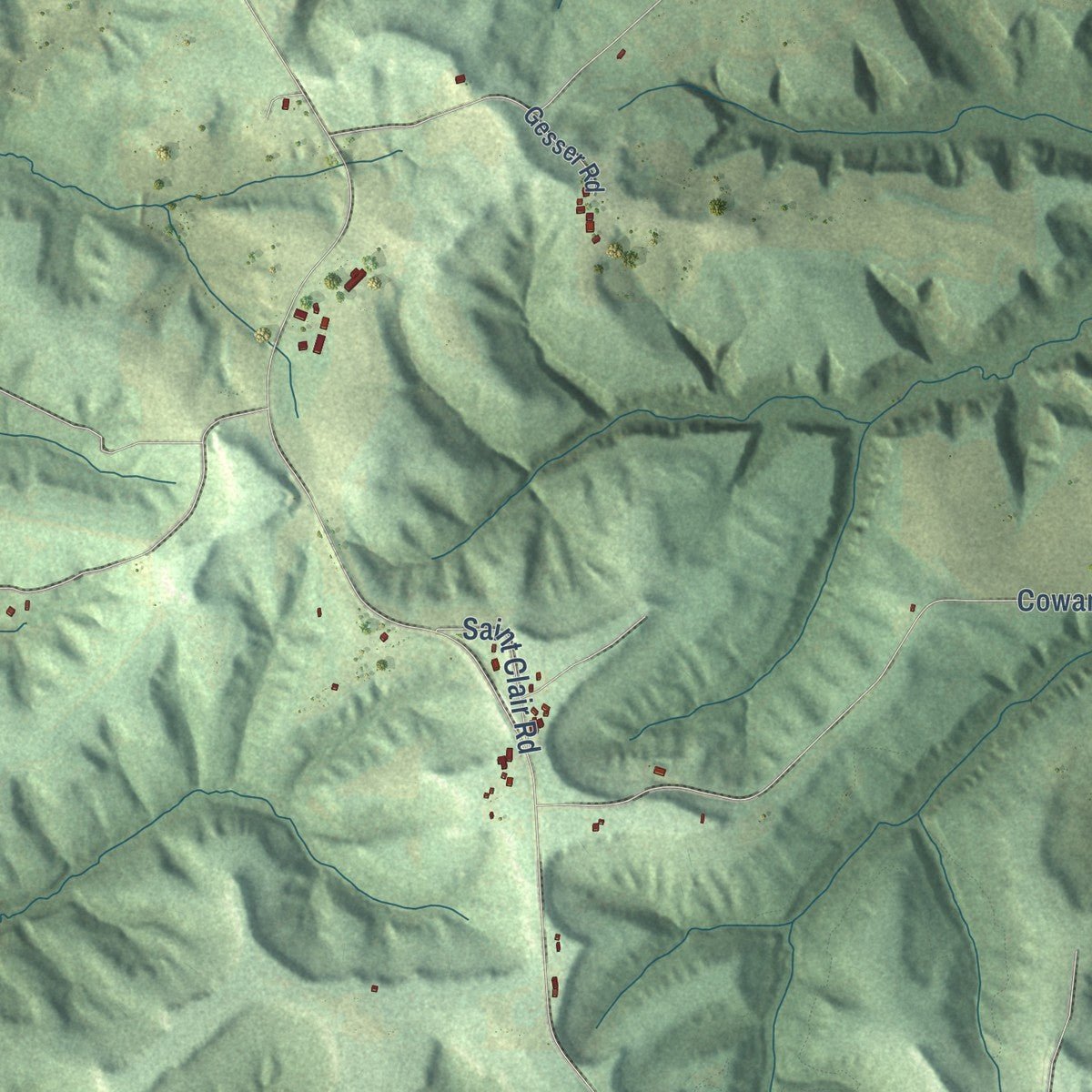 Close-up of the map of Seven Mile Creek, Wisconsin print showing street and building detail
