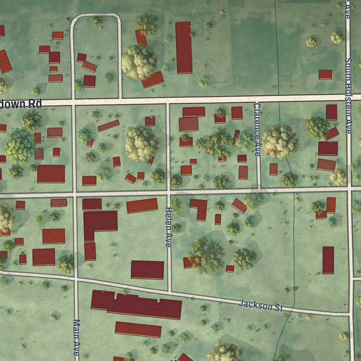 Close-up of the map of Holstein, Nebraska print showing street and building detail