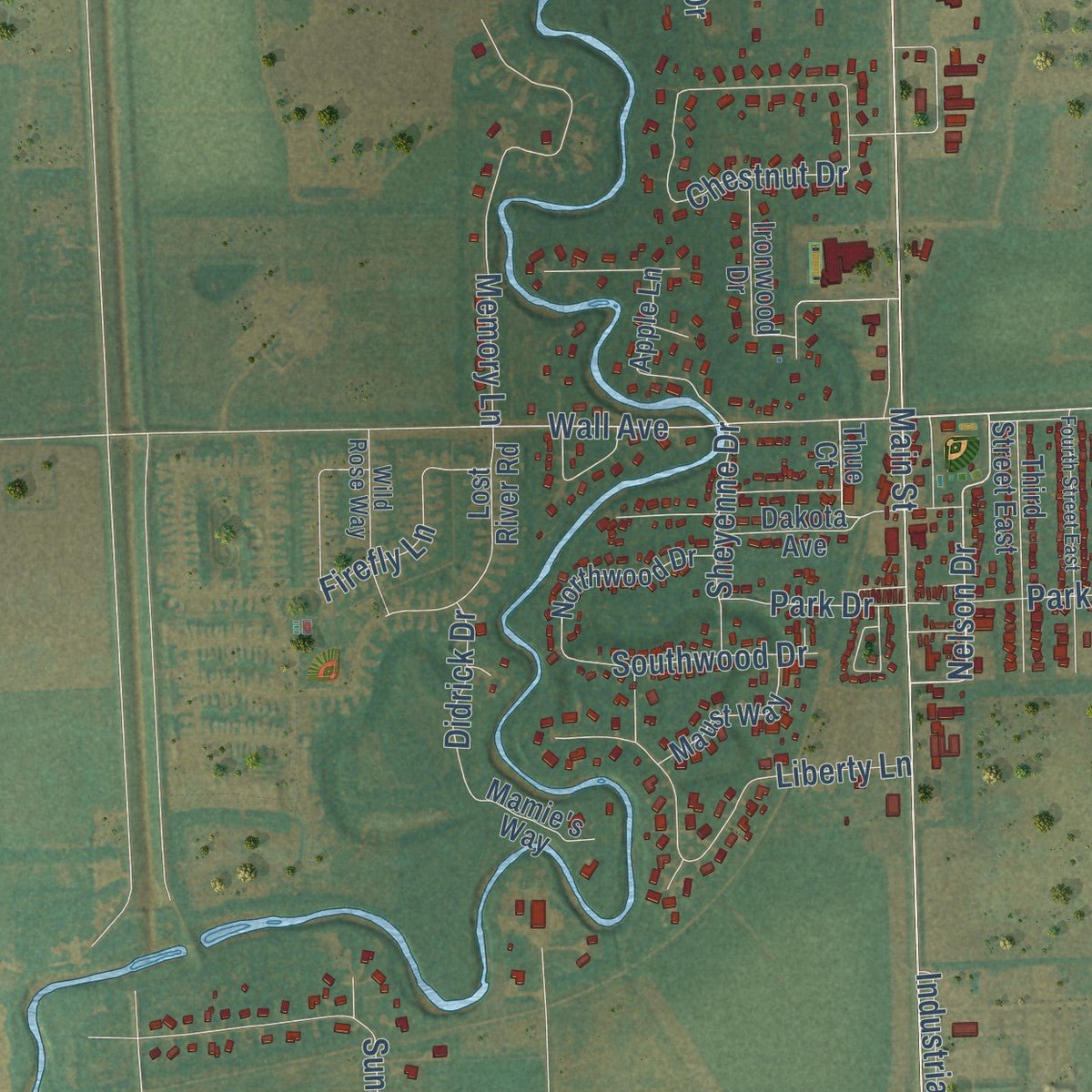 Close-up of the map of Horace, North Dakota print showing street and building detail