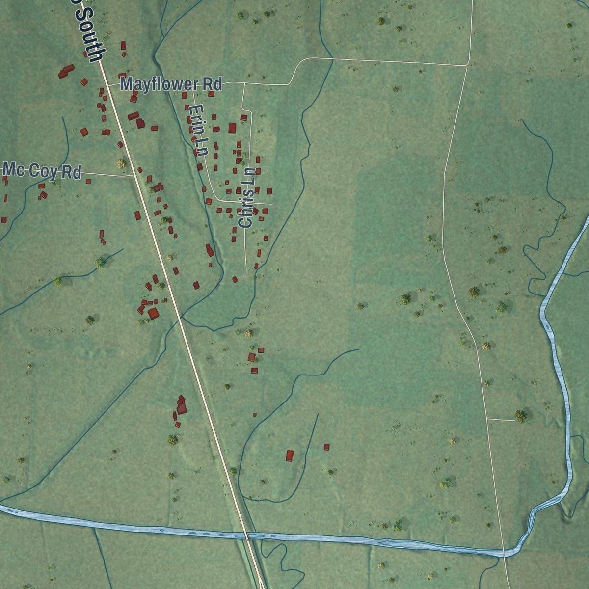 Close-up of the map of Eastview, Tennessee print showing street and building detail
