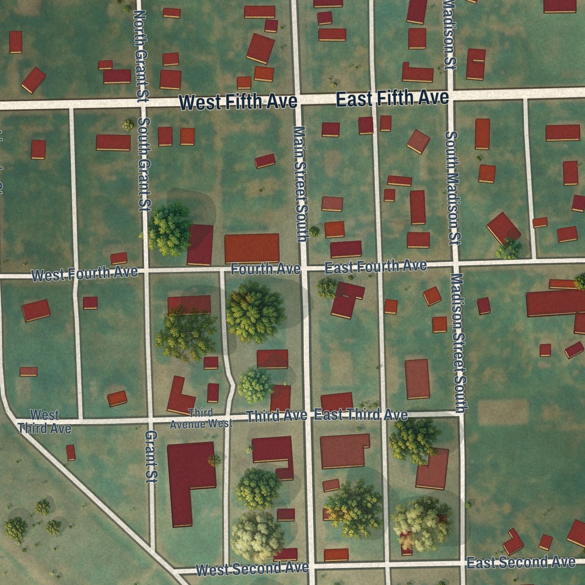 Close-up of the map of Edmore, North Dakota print showing street and building detail