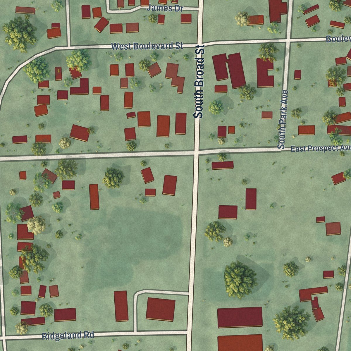 Close-up of the map of Inglewood, Nebraska print showing street and building detail