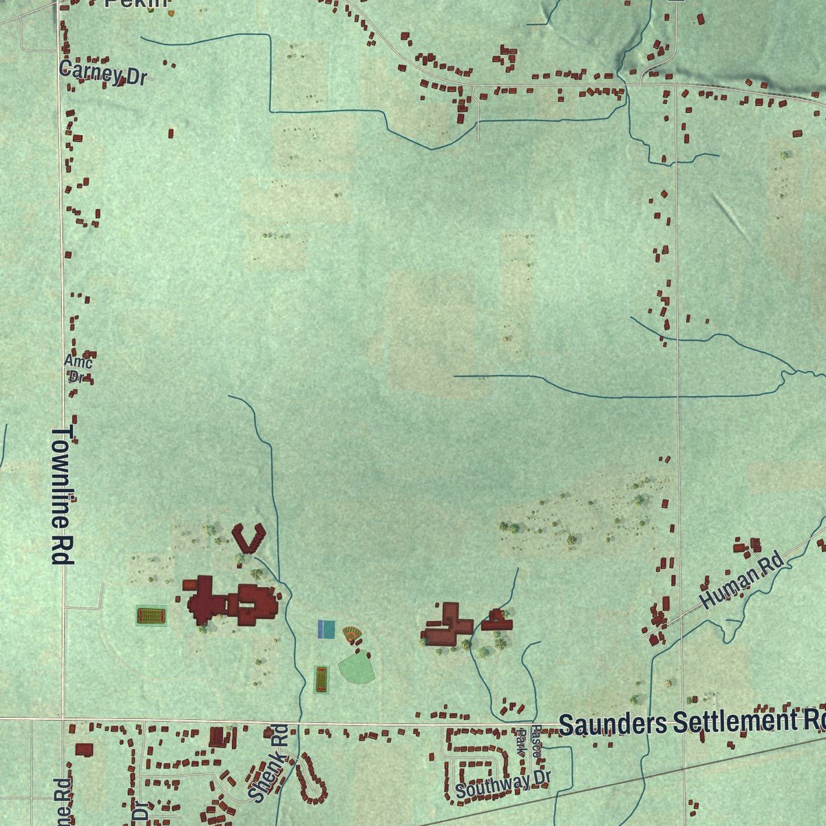Close-up of the map of Cambria, New York print showing street and building detail
