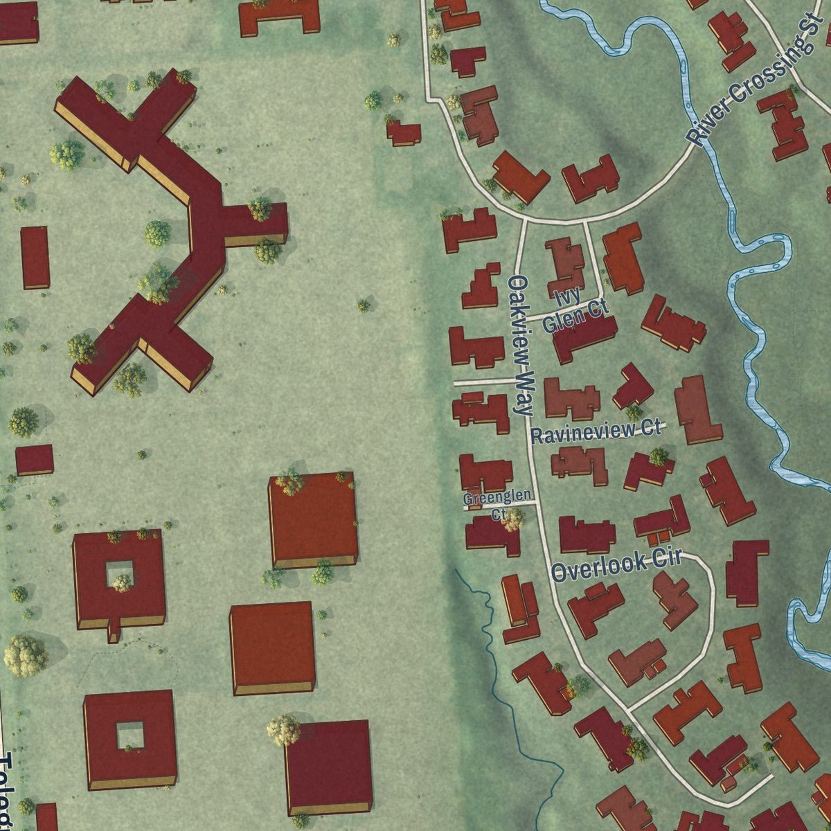 Close-up of the map of Bingham Farms, Michigan print showing street and building detail