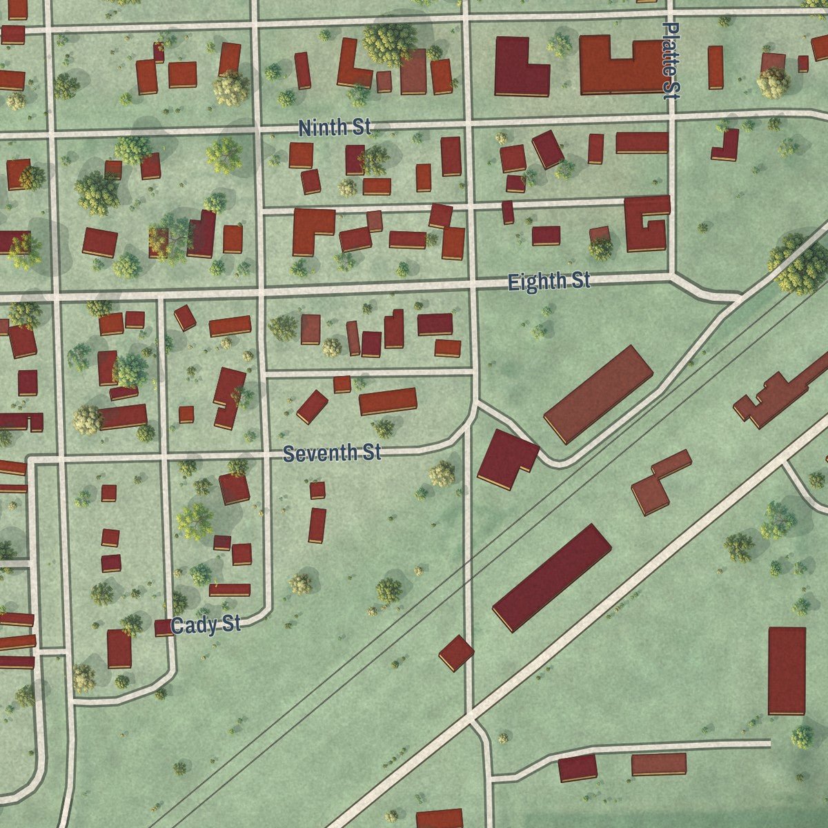 Close-up of the map of Chapman, Nebraska print showing street and building detail