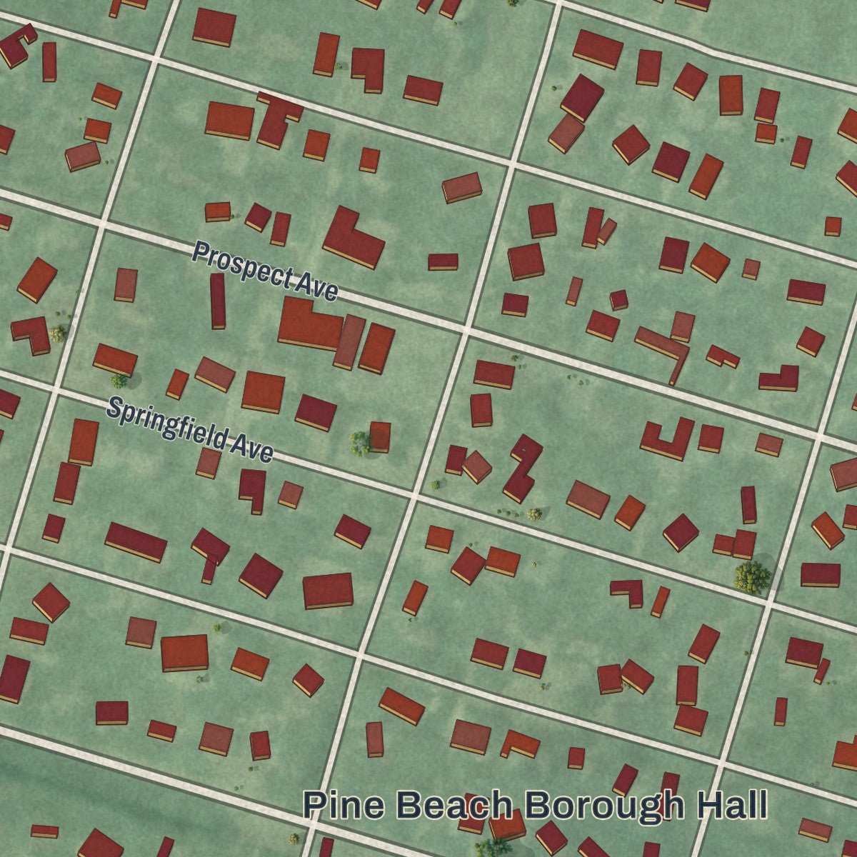 Close-up of the map of Pine Beach, New Jersey print showing street and building detail