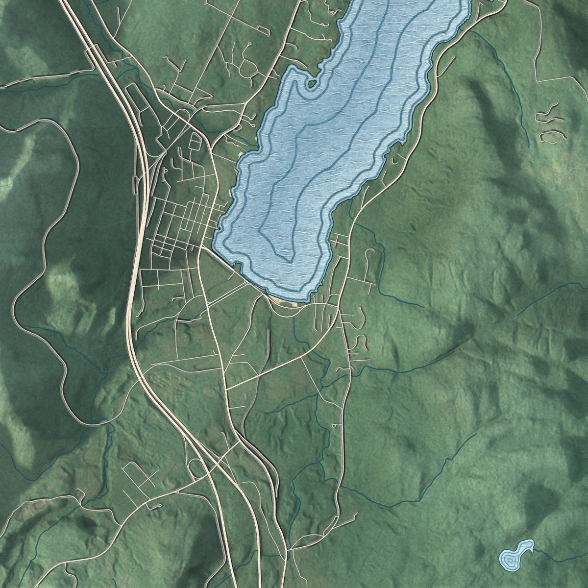 Close-up of the map of Warrensburg, New York print showing street and building detail