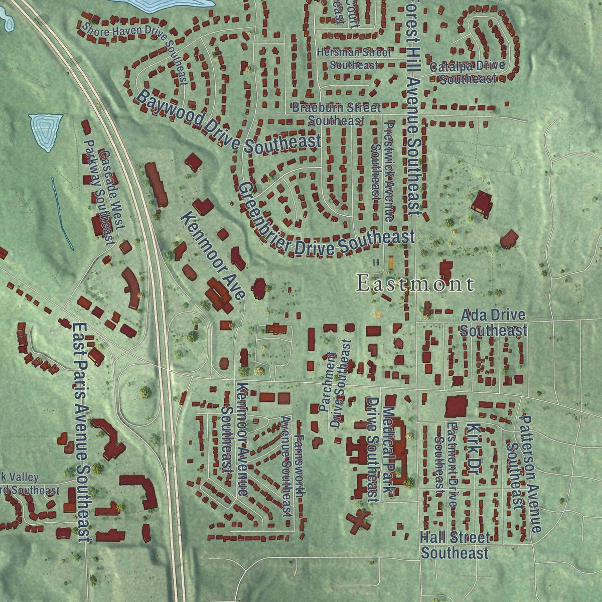 Close-up of the map of Grand Rapids, Kent County, Michigan print showing street and building detail